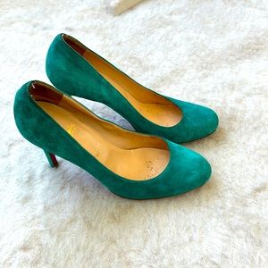CHRISTIAN LOUBOUTIN TEAL SUEDE SIMPLE PUMP 100M SIZE 40